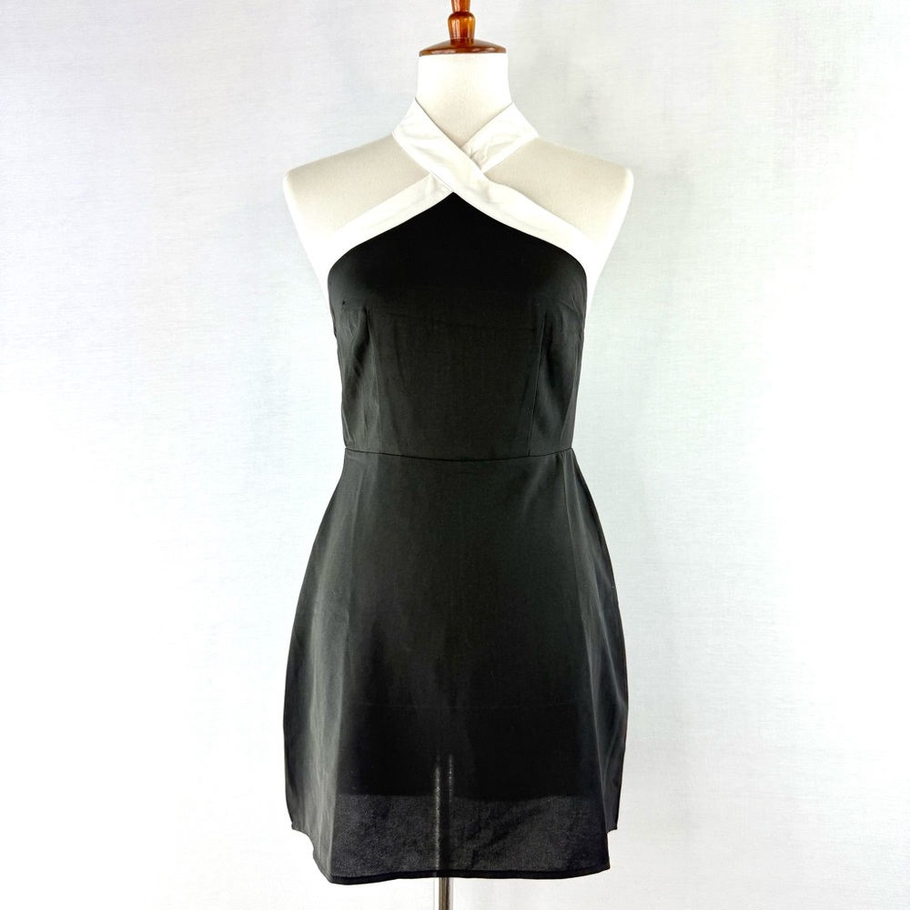Revolve Superdown Brielle Black and White Cross Front Halter Mini Dress NWT